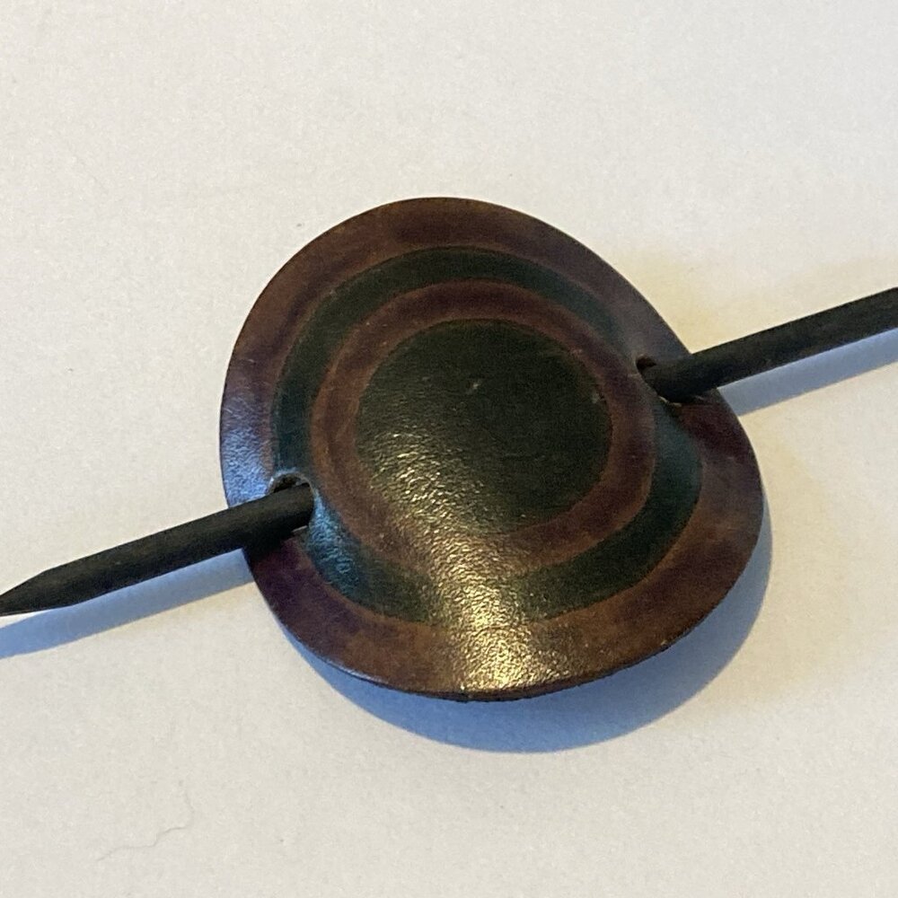 Vintage Hair Stick Hand Made Leather Barrette Boho Festival